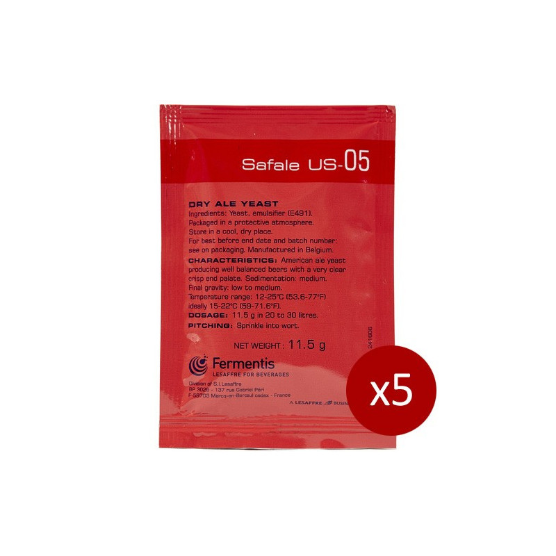 Fermentis Safale US-05 Yeast 11.5gm (5 Pack) Fermentis Safale US-05 Yeast 11.5gm (5 Pack)