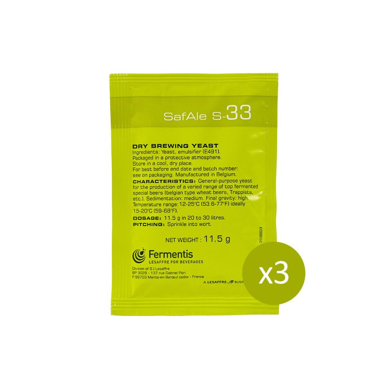 Fermentis Safale S-33 Yeast 11.5gm (3 Pack)